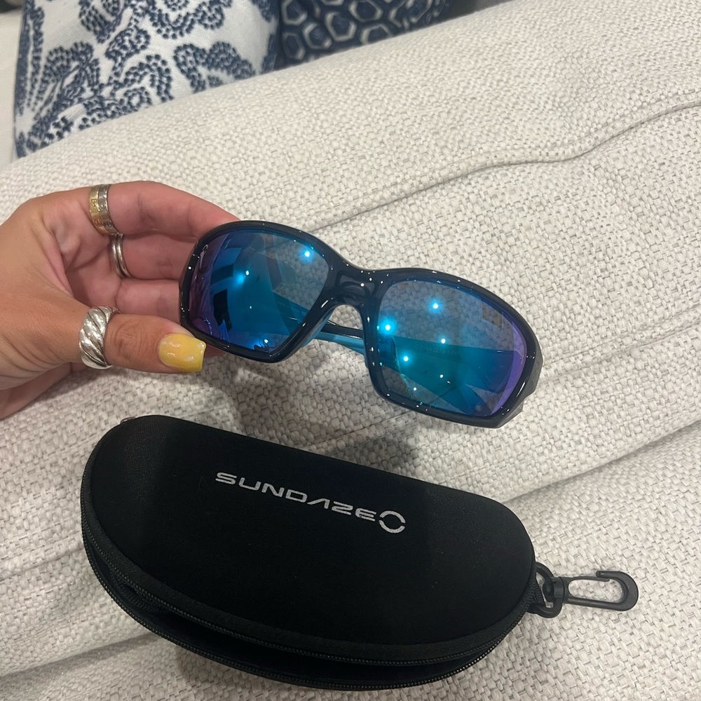 Blue and Black Sporty Sunglasses with Reflective Lenses